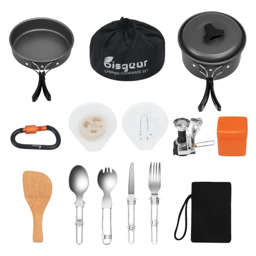 Bisgear 16pcs Camping Cookware Backpacking Stove Mess Kit