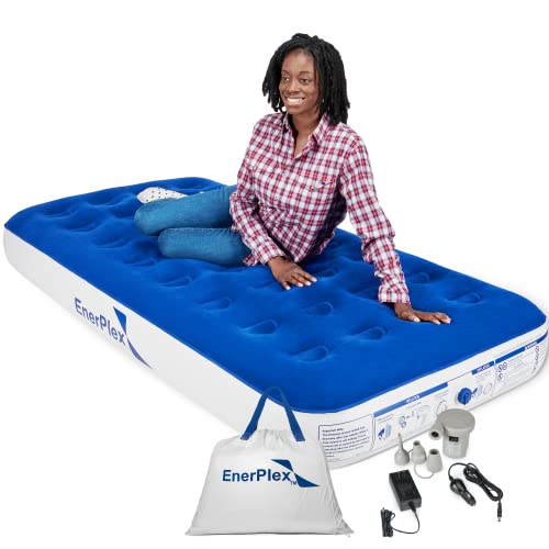 EnerPlex Camping Air Mattress with Built in Pump - Twin Blow Up Mattress for Travel & Guests - Portable Bed for Adults and Kids - Blue