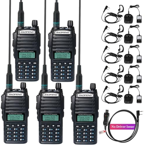 BaoFeng Radio BaoFeng UV-82 Ham Radio 144-148/420-450Mhz 2 Way Radio with FTDI Programming Cable Long Range Dual Band Two-Way Radio Walkie Talkie (5 Pack-Black)