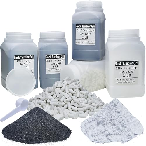 8 LBS Large Weight Rock Tumbler Grit Kit and Ceramic Tumbling Filler Media -Coarse/Medium Grit/Pre-Polished/Final Polish, Works with Any Rock Tumbler, Rock Polisher, Stone Polisher
