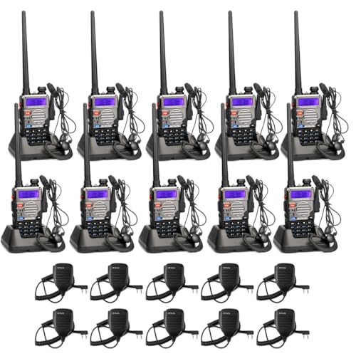 Retevis RT-5RV Walkie Talkies with Mic and Earpiece, Two Way Radios Long Range Rechargeble, High Power with Emergency Alarm, for Property Management Large Warehouse (10 Pack)