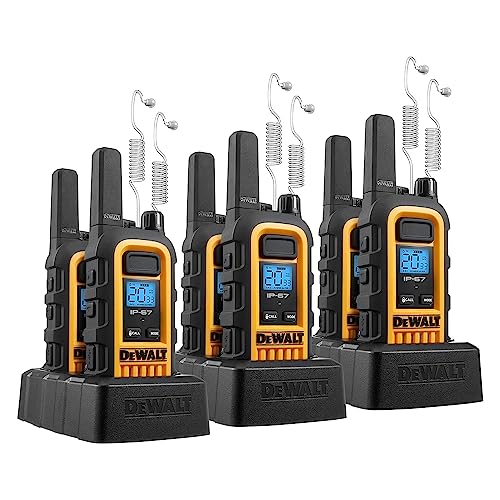 DEWALT DXFRS300 1 Watt Heavy Duty Walkie Talkies with Headsets - Waterproof, Shock Resistant, Long Range & Rechargeable Two-Way Radio with VOX (6 Pack)