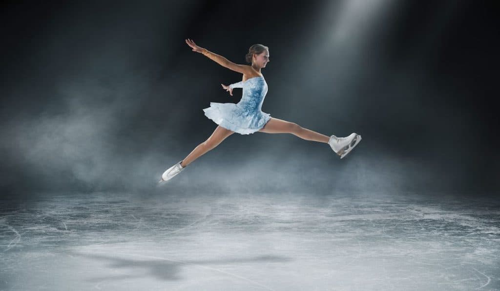 beautiful jumping off the ice on skates