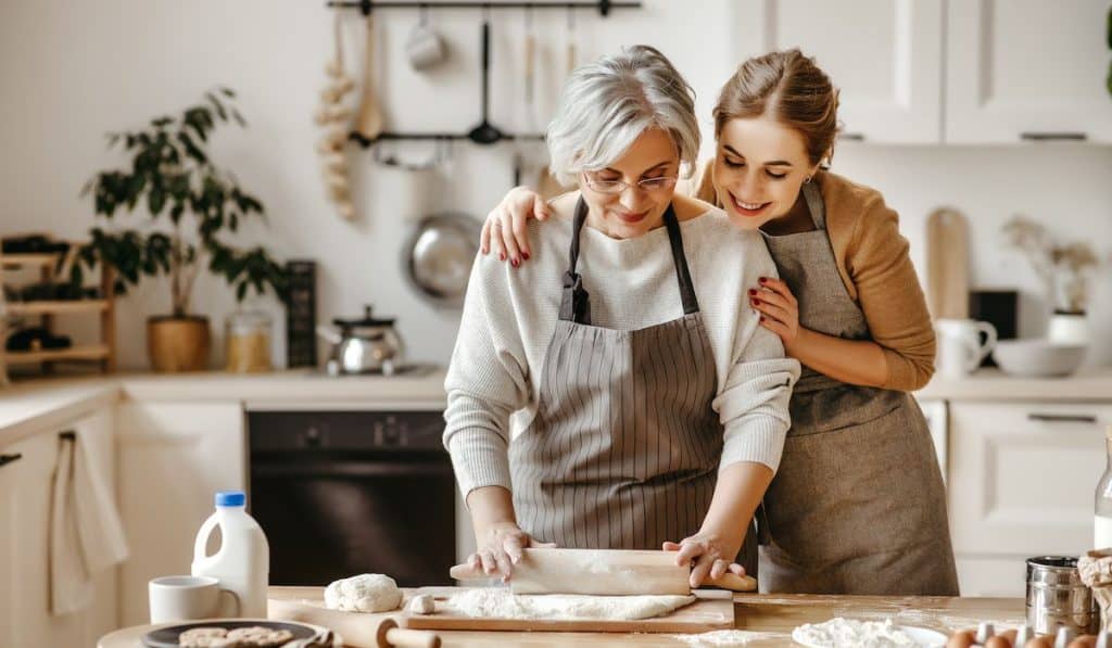 mom and daughter baking