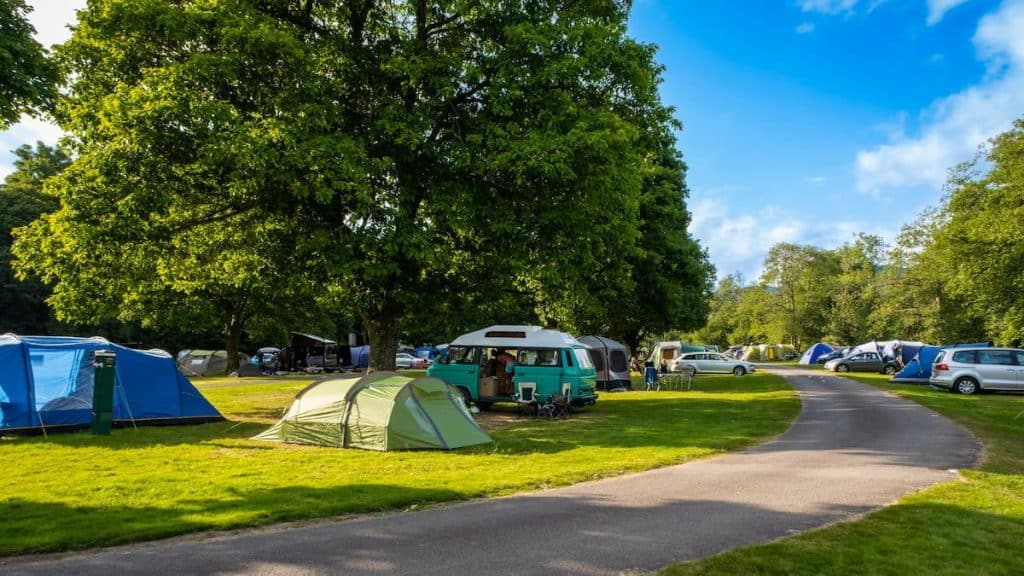 tent and RVs in a camp park 