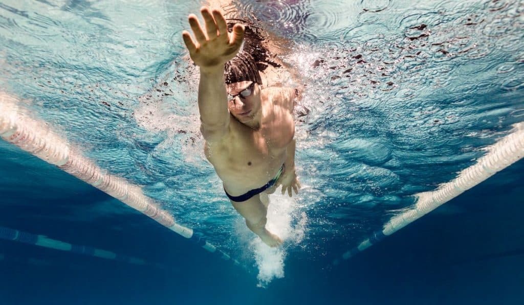 underwater photo of a young swimmer