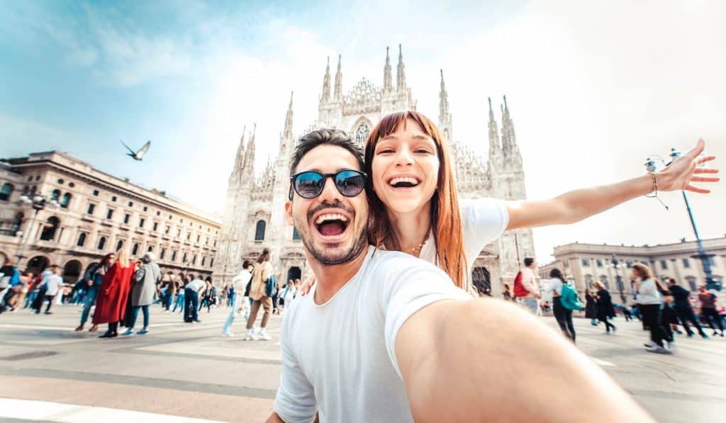 a selfie pic of a couple traveling