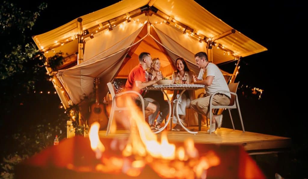 group of friends glamping