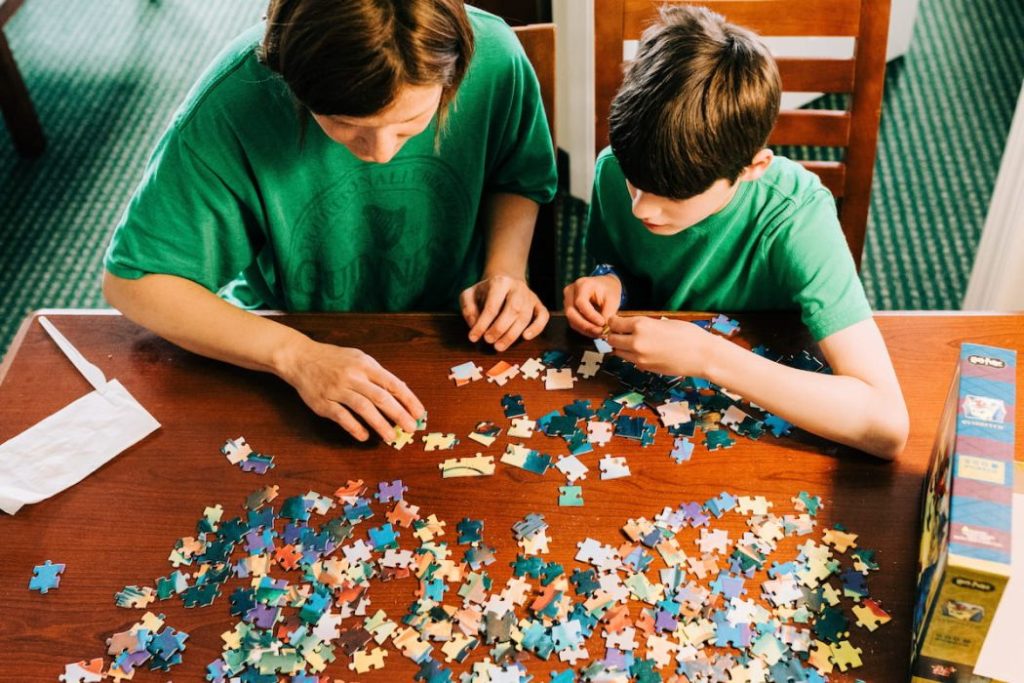 kids solving a  puzzle game