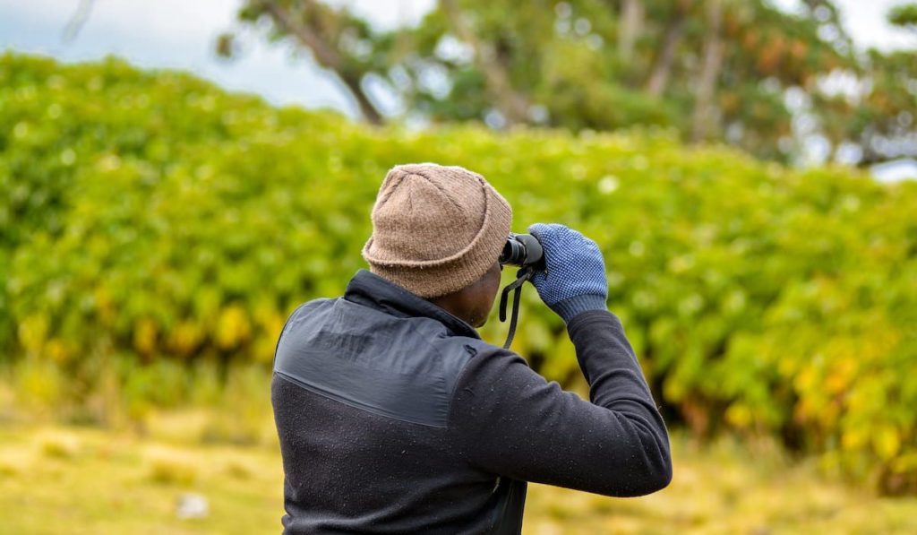 man with a binoculars watching the birds