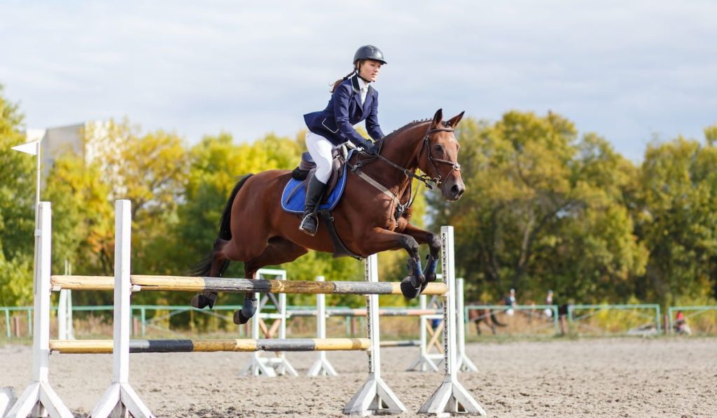 sportswoman on equestrian sport competition