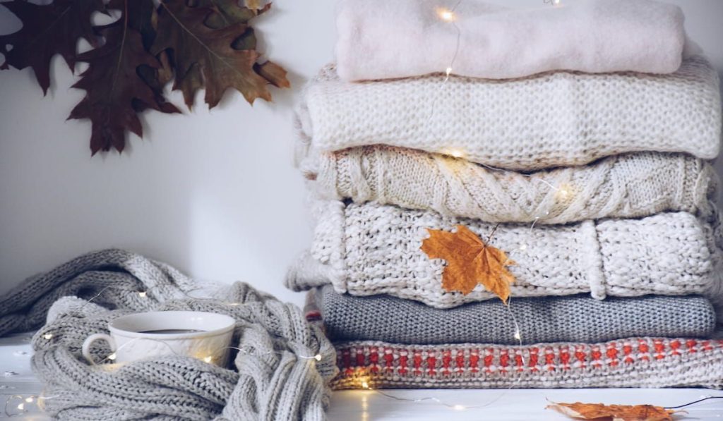 warm and cozy knitted sweaters and scarf