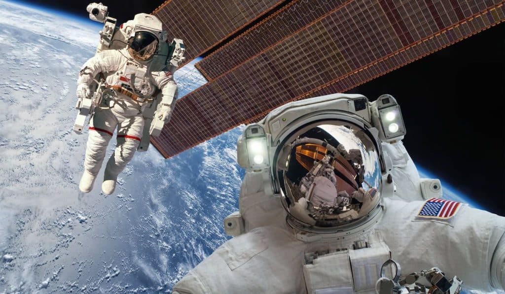 International Space Station and astronaut