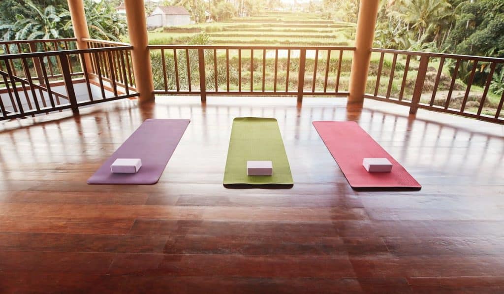 yoga studio with colorful mat