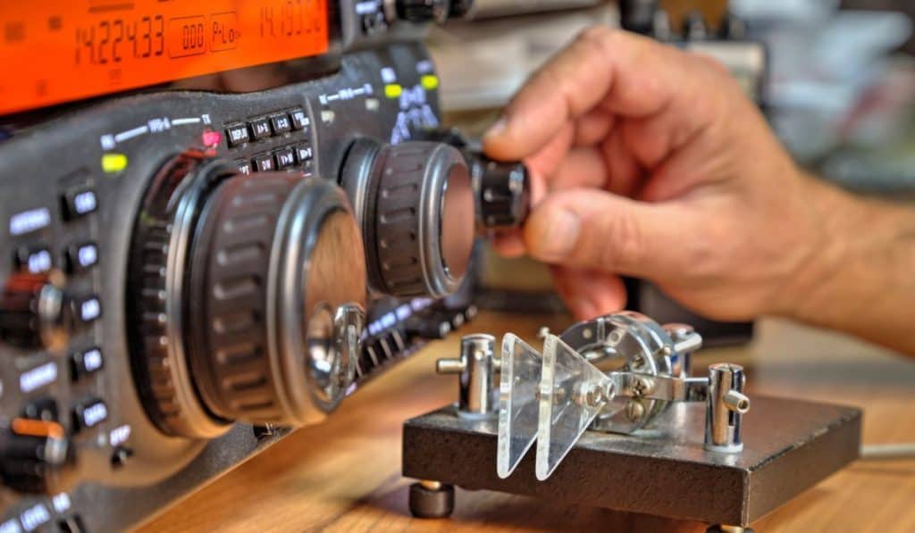 Modern high frequency radio amateur transceiver closeup
