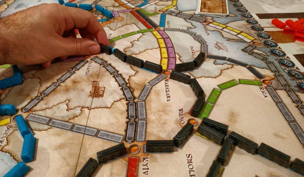 A game at the board game Ticket to Ride
