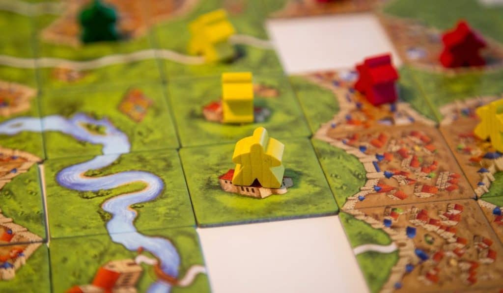 Close up of the popular board game Carcassonne