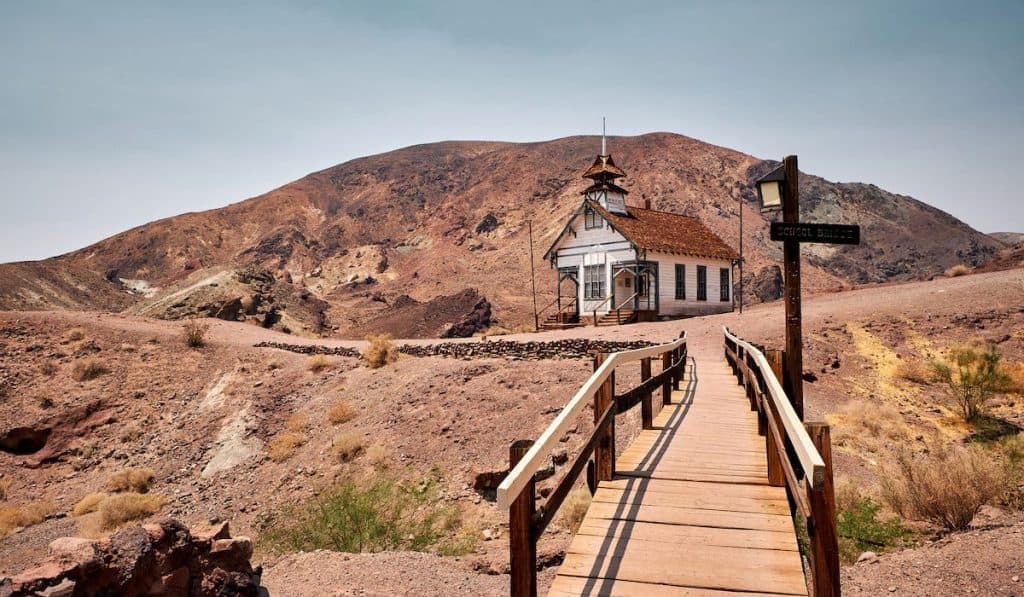 Scenic shot of the school in Calico Ghost Town, California USA
