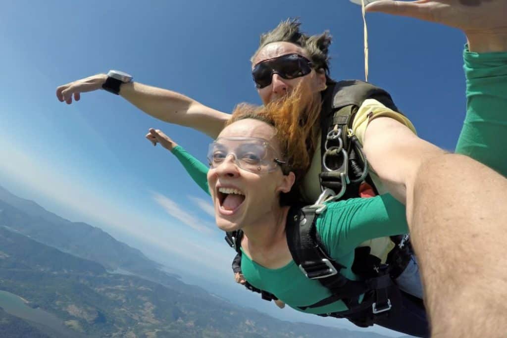 Woman enjoying her skydiving experience
