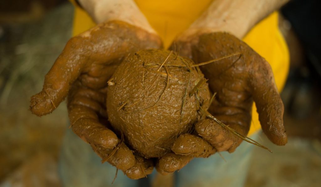 Close-up of hands holding a ball made of clay